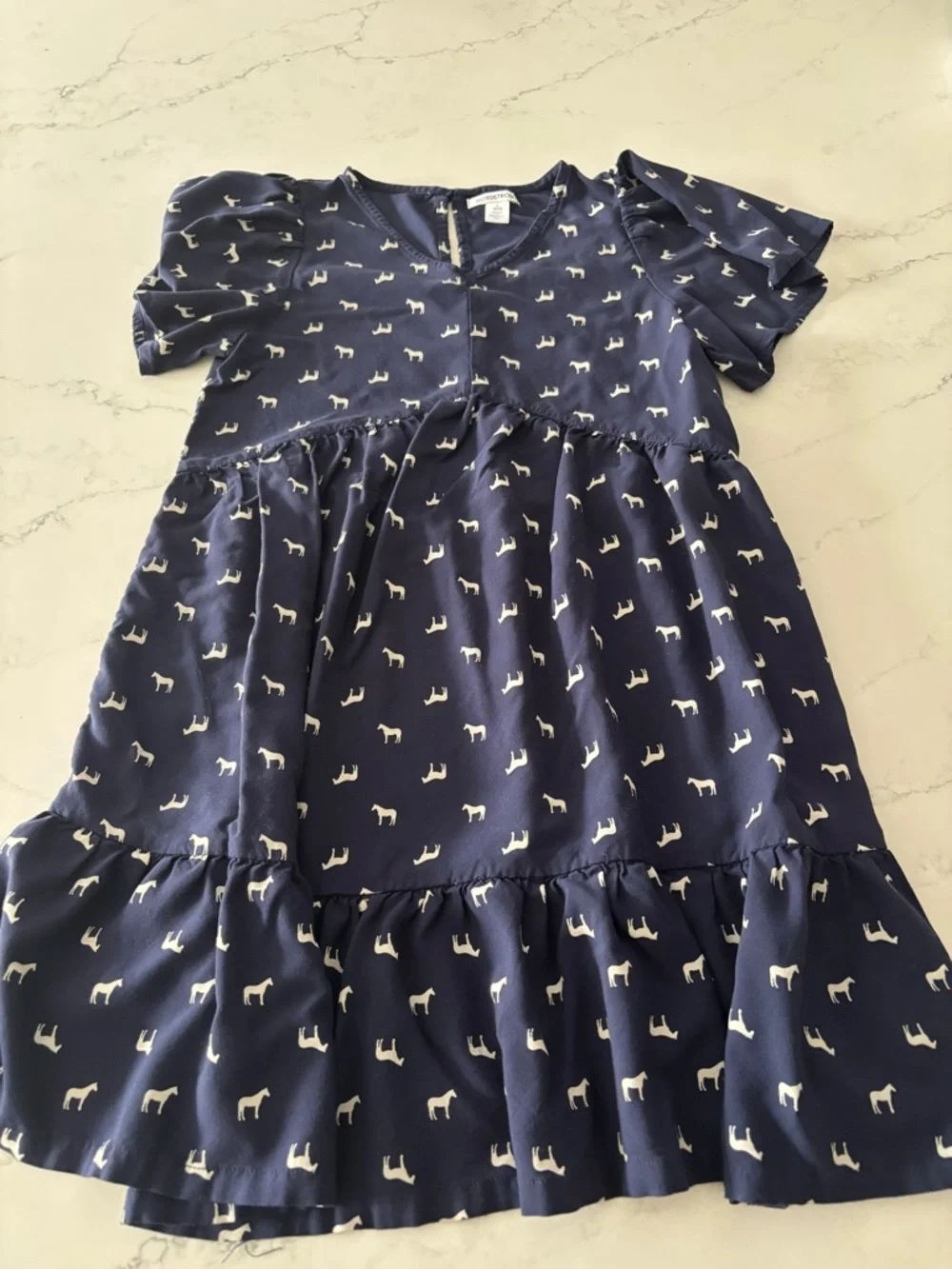 Nordstrom Navy Dog-Print Ruffle Sleeve Tiered Dress